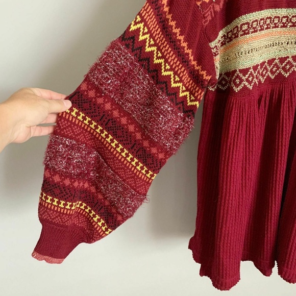 NEW Free People Fair Isle Cozy Cottage Sweater M Pullover Tunic Bell Sleeves Top - Picture 14 of 16